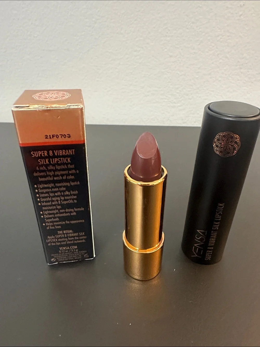 NWT Yensa Super 8 Vibrant Silk Lipstick in Deep Mauve Brown - Color Captivate
